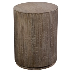 Drum Gray Wash Mango Wood Round End Table.