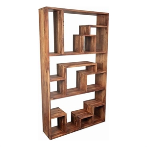 Urban Contemporary Asymmetric Solid Sheesham Wood Bookshelf.