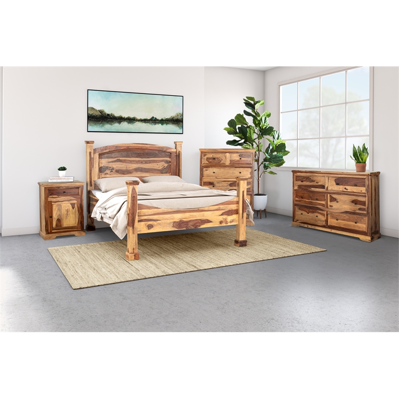 Porter Designs Taos Solid Sheesham Wood Nightstand with Drawer and Door.