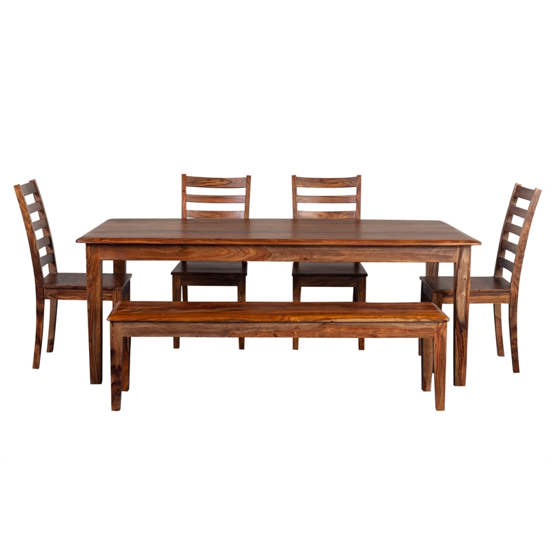 Porter Designs Sonora Solid Sheesham Wood Dining Bench in Brown