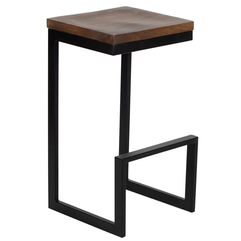 Porter Designs Cube Solid Wood & Metal Bar Stool in Brown