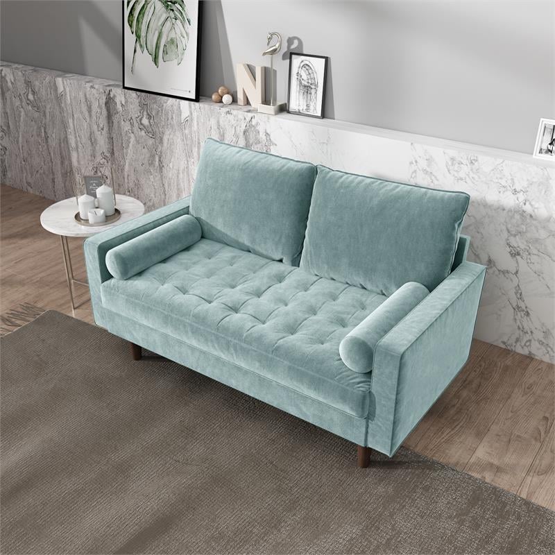 Kingway Furniture Velvet Genoa Living Room Loveseat In Grayish Cyan