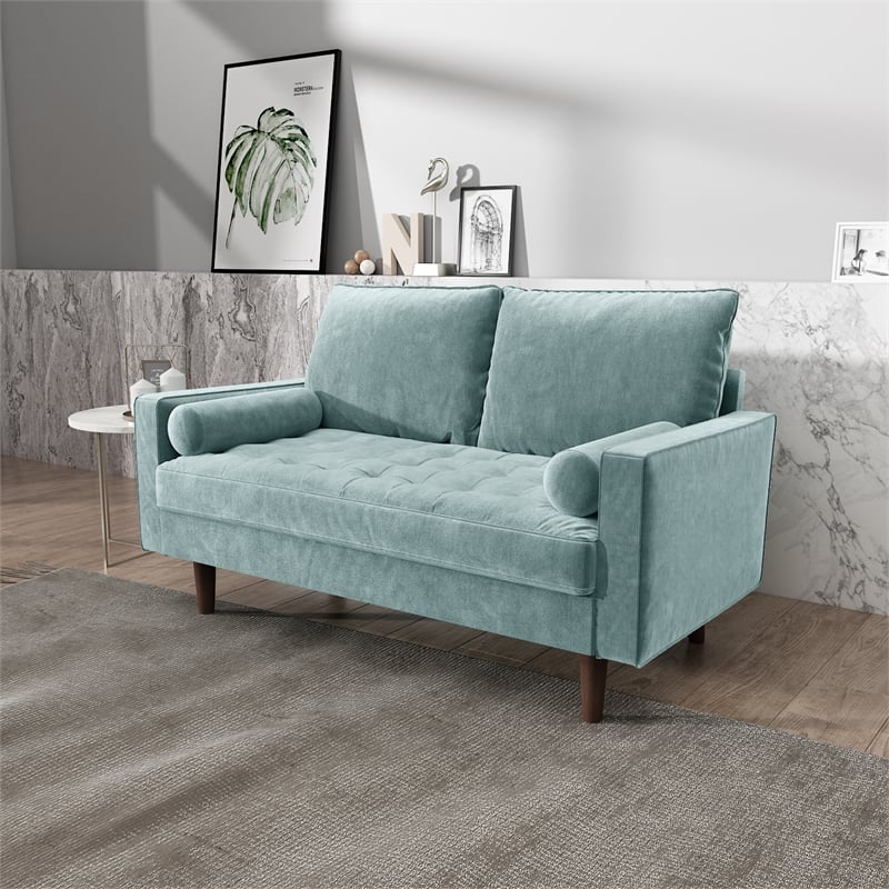 Kingway Furniture Velvet Genoa Living Room Loveseat In Grayish Cyan