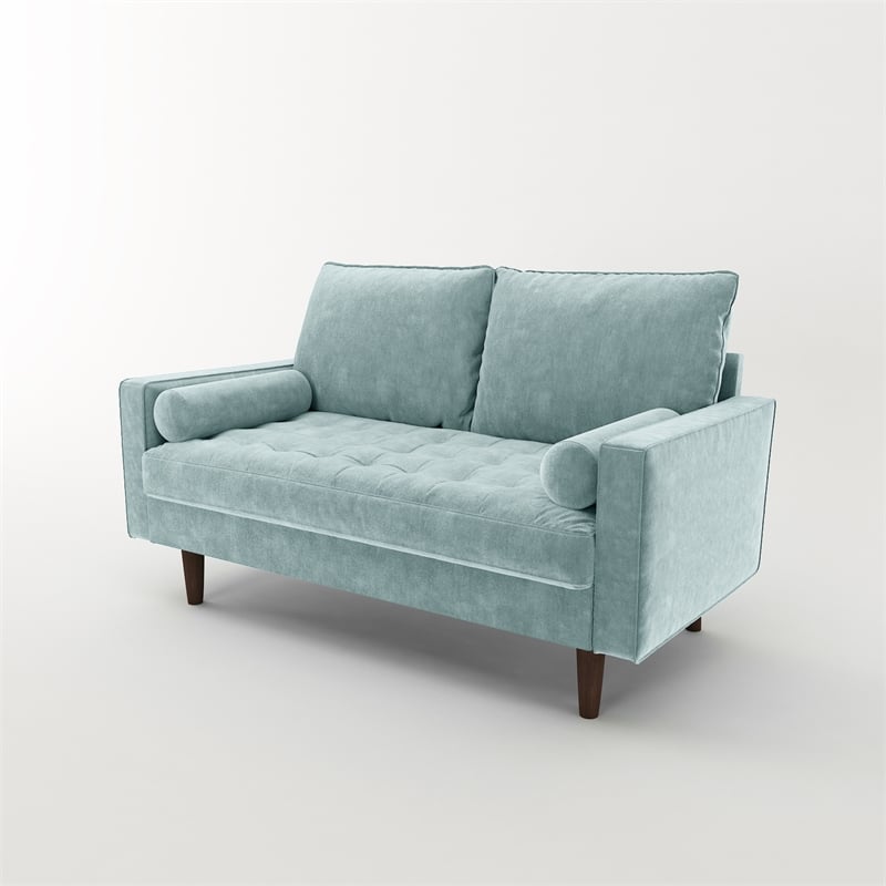 Kingway Furniture Velvet Genoa Living Room Loveseat In Grayish Cyan