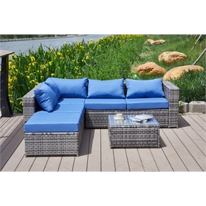 Kingway Furniture Venor Blue Wicker/Rattan Sectional with Glass top Coffee table