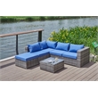 Kingway Furniture Venor Blue Wicker/Rattan Sectional with Glass top Coffee table