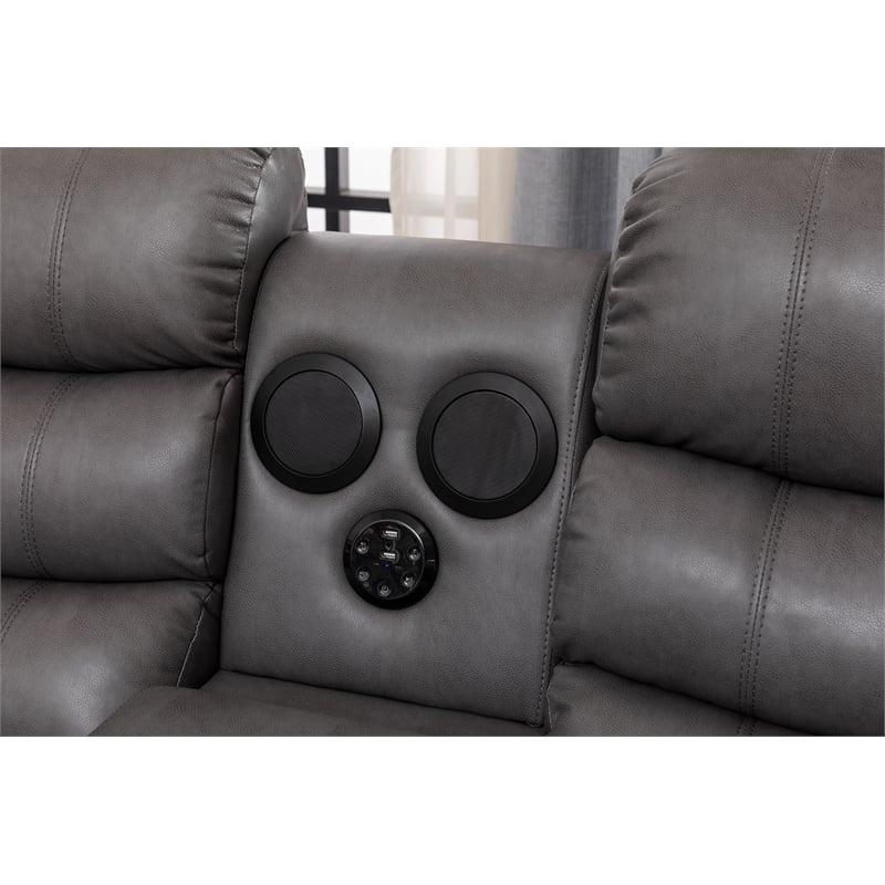 Donivi LED Faux Leather Reclining Sectional in Gray