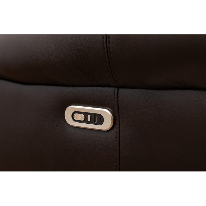 Paleremo Faux Leather Sectional with LED USB Speaker Wireless Charger in Brown