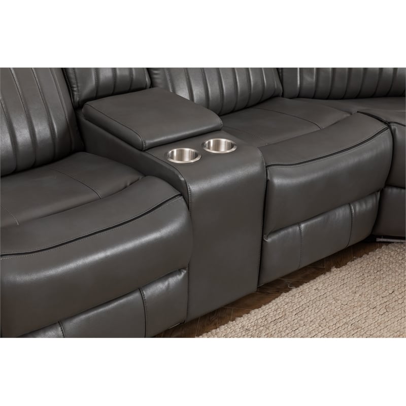 Paleremo Faux Leather Sectional with LED USB Speaker Wireless Charger in Gray