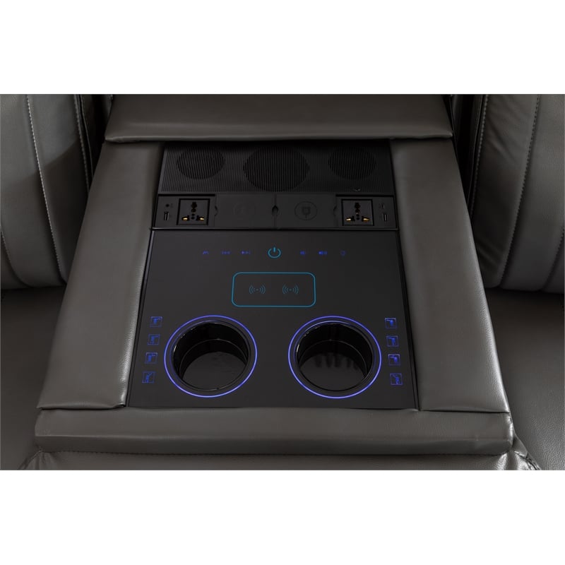 Paleremo Faux Leather Sectional with LED USB Speaker Wireless Charger in Gray