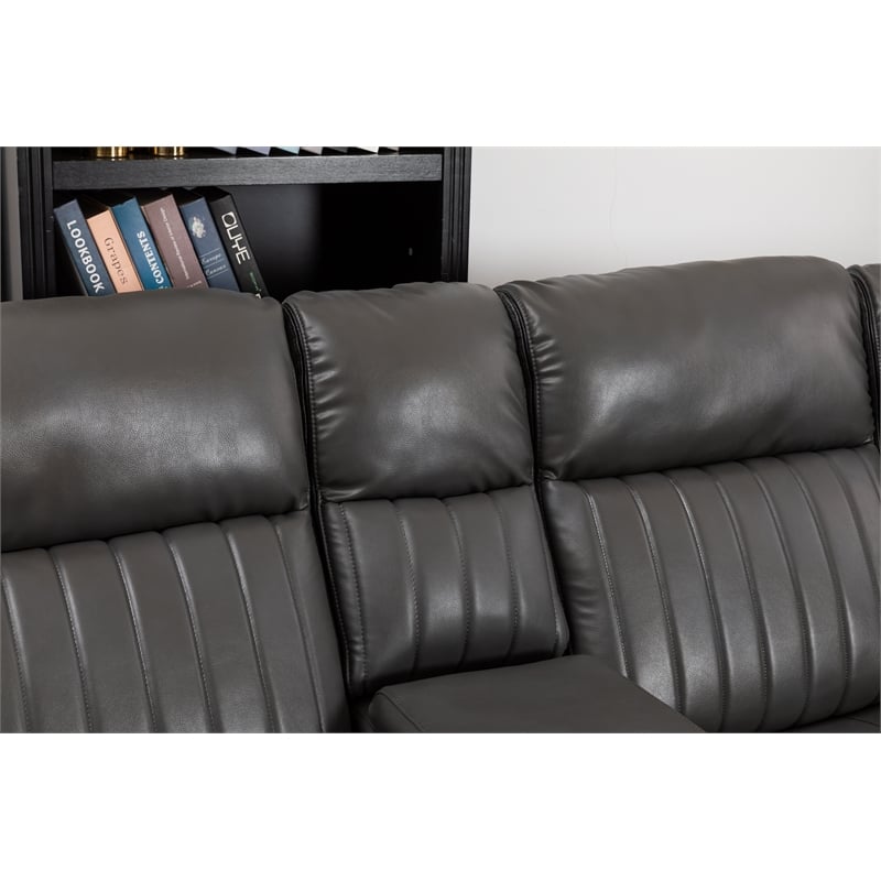 Paleremo Faux Leather Sectional with LED USB Speaker Wireless Charger in Gray