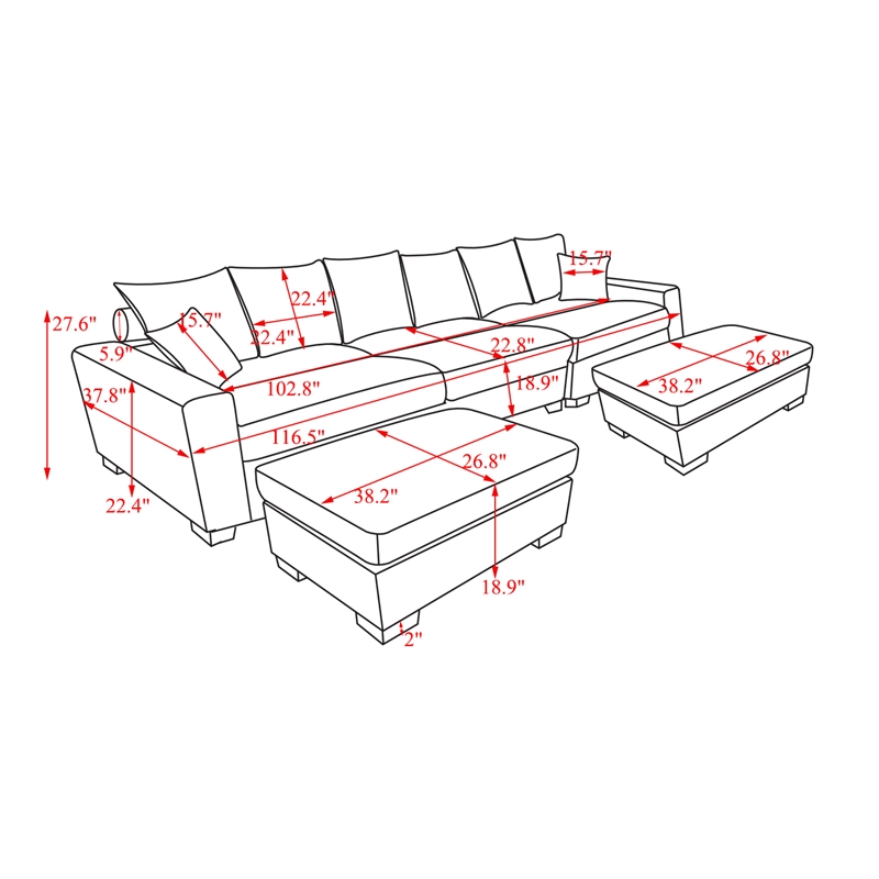 Aira Corduroy Fabric 5 - Piece Sectional in Beige