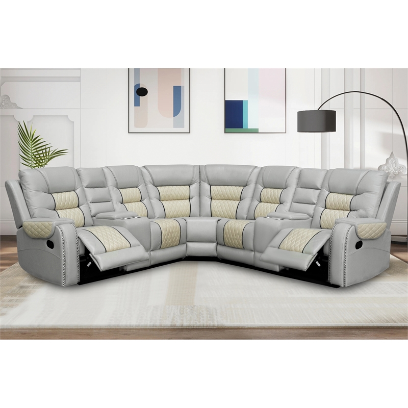 Kamiri 5 - Piece Faux Leather Reclining Two-Tone Sectional in Beige