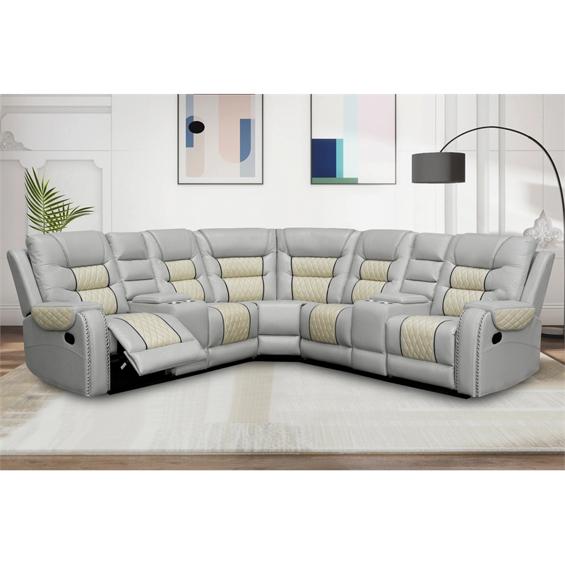 Kamiri 5 - Piece Faux Leather Reclining Two-Tone Sectional in Beige