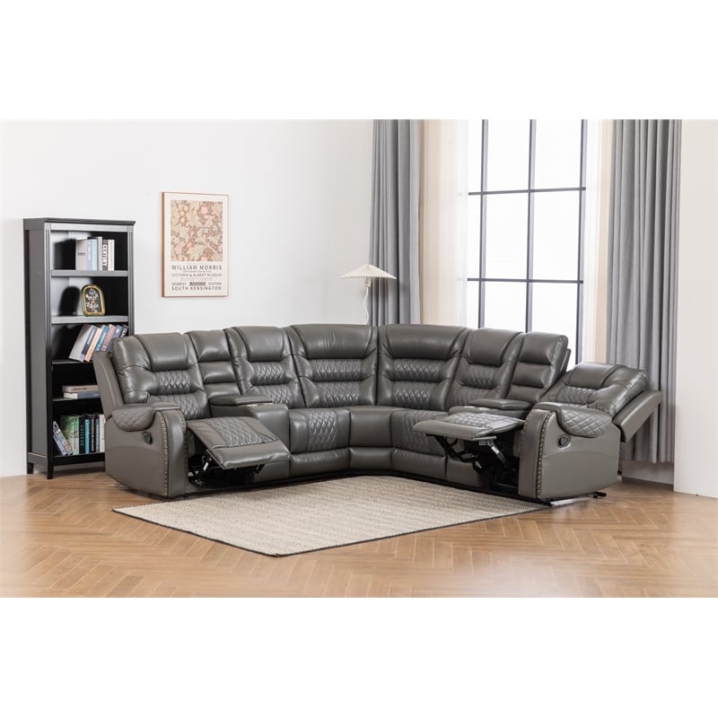 Kamiri 5 - Piece Faux Leather Reclining Sectional in Gray