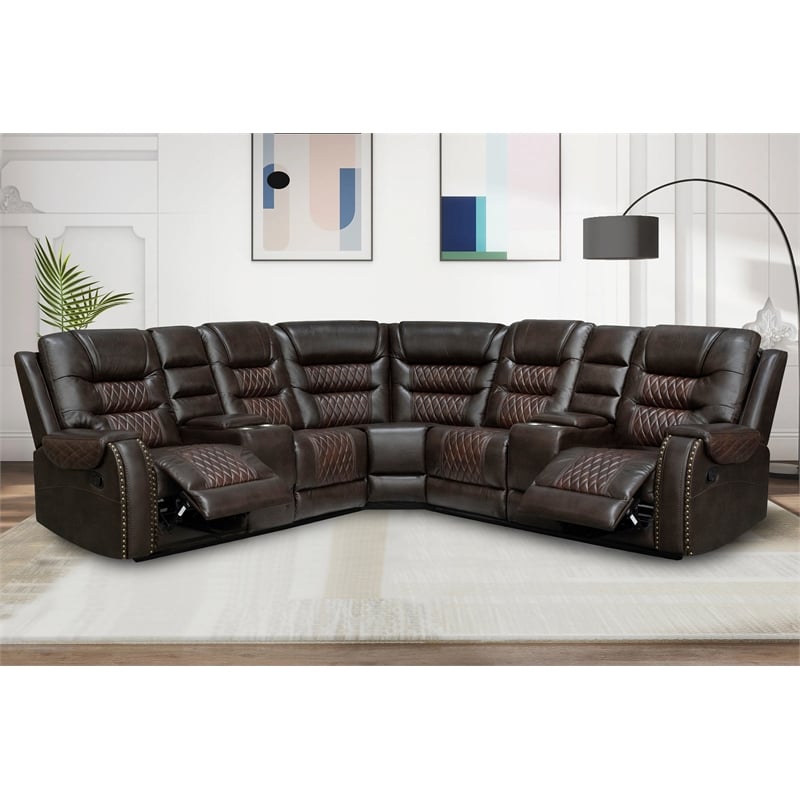 Kamiri 5 - Piece Faux Leather Reclining Sectional in Brown