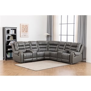 Ilia Two Tone Faux Leather Power Reclining Sectional with Console  & Cup Holder