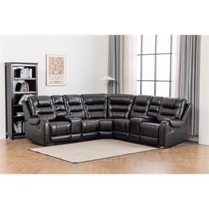 Ilia Two Tone Faux Leather Reclining Sectional with Console  & Cup Holder
