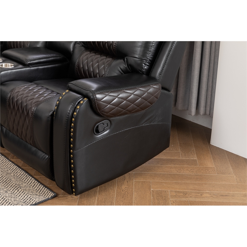 Ilia Two Tone Faux Leather Reclining Sectional with Console  & Cup Holder