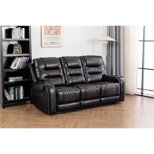 Ilyiano Two Tone Faux Leather Livingroom Reclining Sofa In Black