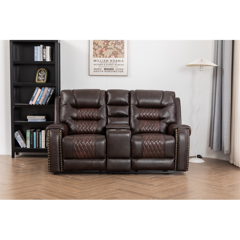 Ilyiano Two Tone Faux Leather Livingroom Reclining Loveseat In Brown