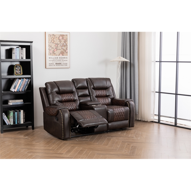 Ilyiano Two Tone Faux Leather Livingroom Reclining Loveseat In Brown