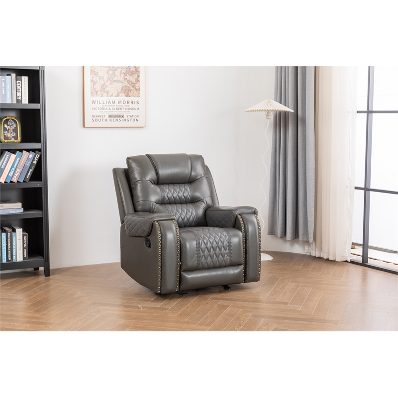 Ilyiano Two Tone Faux Leather Rocker Recliner In Gray