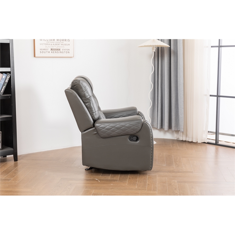 Ilyiano Two Tone Faux Leather Rocker Recliner In Gray