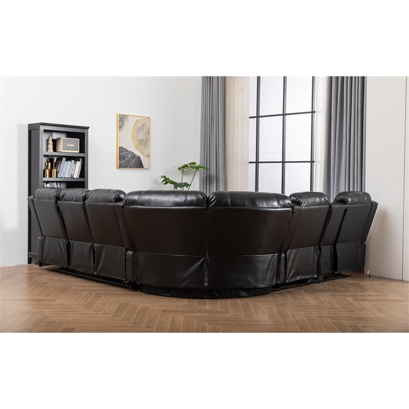 Dexoni LED Faux Leather Reclining Sectional in Black
