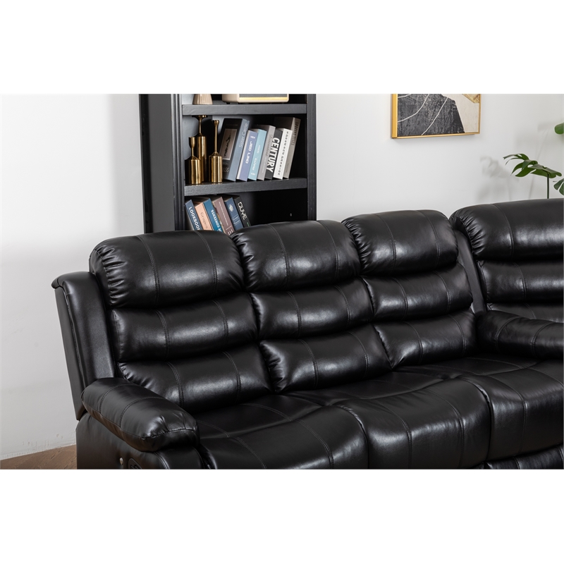 Dexoni LED Faux Leather Reclining Sectional in Black