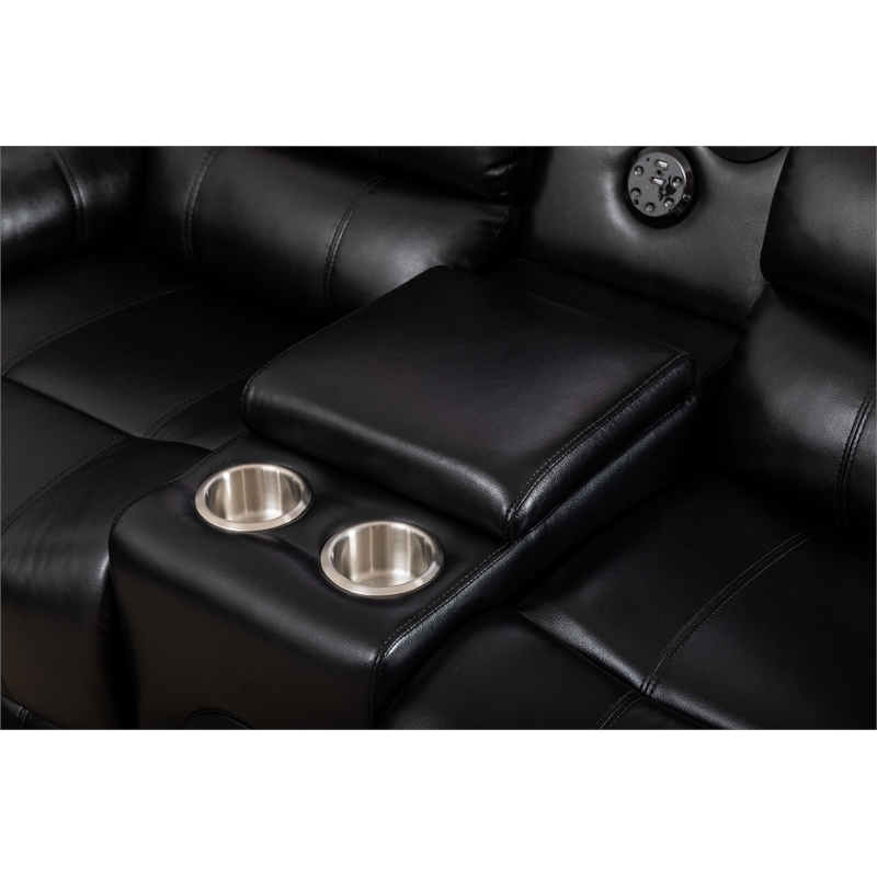 Dexoni LED Faux Leather Reclining Sectional in Black
