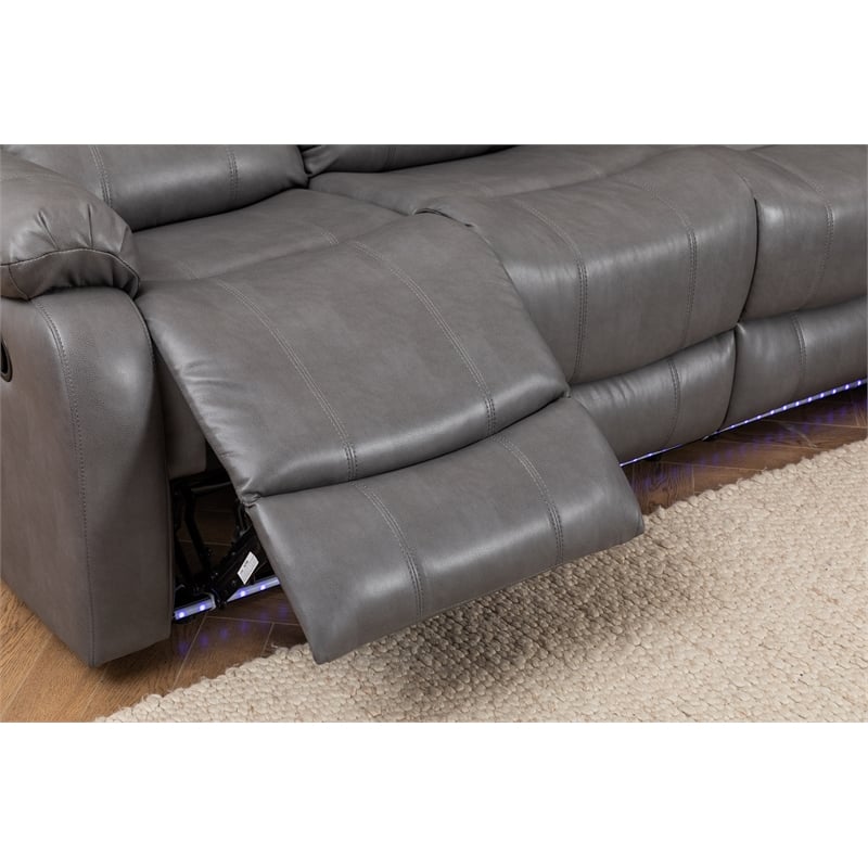 Dexoni LED Faux Leather Reclining Sectional in Gray
