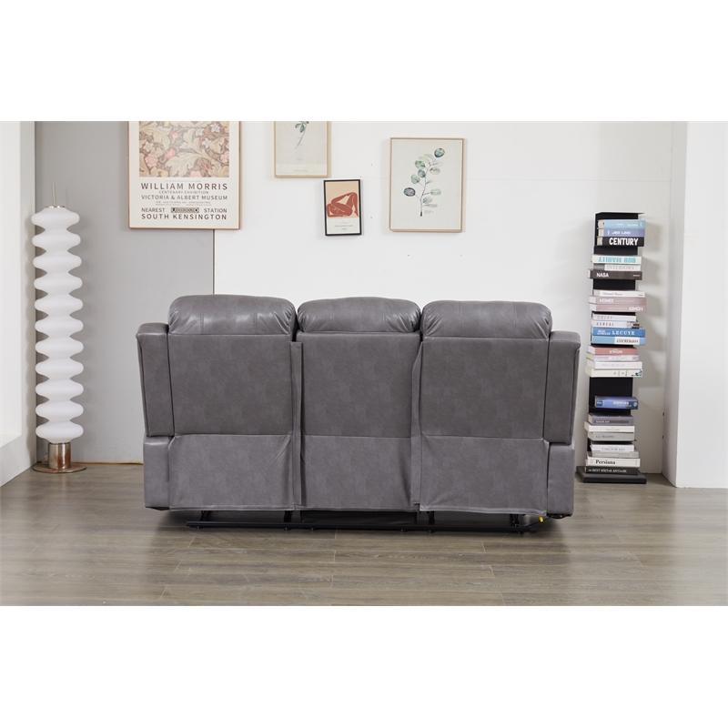 Faux Leather Manual Reclining Sofa with LED Lights With Drop Down Table