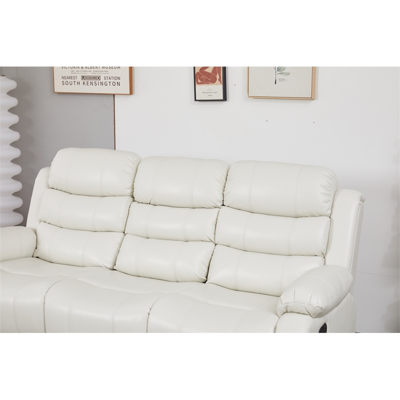 Faux Leather Manual Reclining Sofa with LED Lights With Drop Down Table