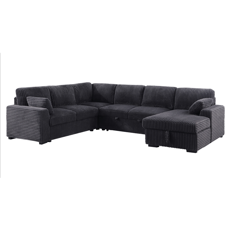 Oversized Upholstered Corduroy Sleeper Sectional Sofa With Storage Chaise