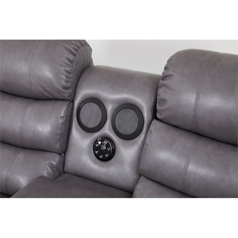 Faux Leather Manual Reclining Loveseat with LED and Console With SubWoofer
