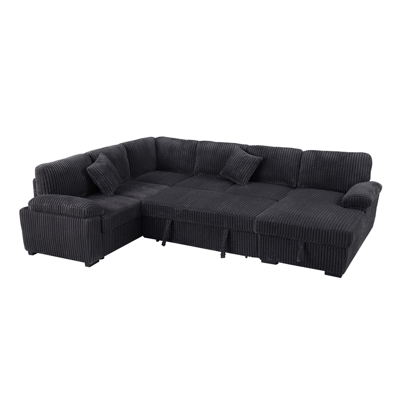 4 Piece Oversized Corduroy Sleeper Sectional Sofa With Storage Chaise