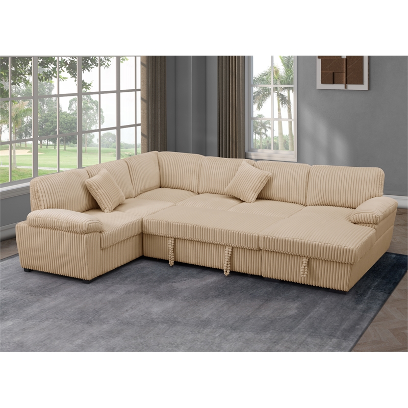 4 Piece Oversized Corduroy Sleeper Sectional Sofa With Storage Chaise
