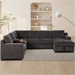U-Shaped Sectional Sofa Bed Pull Out Sleeper Couch With Storage Chaise in Brown