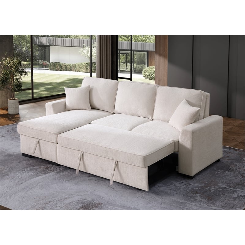 L-Shaped Reversible Sleeper Sofa with Storage Chaise and Fold-Down Cupholders with Reversible Chaise for Living Room