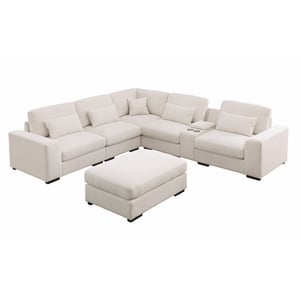Oversized 124.5&quot Chenille Fabric Modular L- Shaped Deep Seat Sectional Sofa with Ottoman and Console in Beige