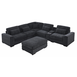 Oversized 124.5&quot Chenille Fabric Modular L- Shaped deep seat Sectional Sofa with Ottoman and Console in Dark Gray