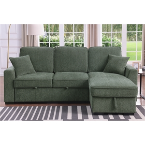 L-Shaped Reversible Chenille Sleeper Sofa with Storage Chaise and Fold-Down Cupholders with Reversible Chaise for Living Room in Green