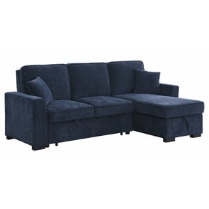 L-Shaped Chenille Reversible Sleeper Sofa with Storage Chaise and Fold-Down Cupholders with Reversible Chaise for Living Room in Darl Blue