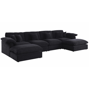 152&quot U Shape Chenille Sectional Sofa Cloud Couch With Removable Ottomans in Black