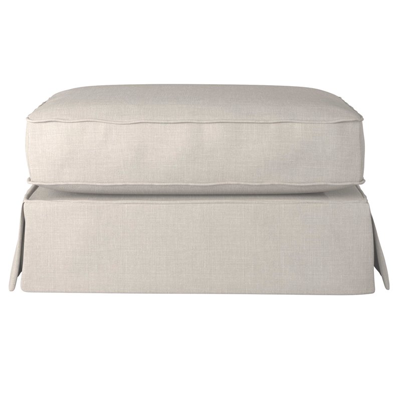 Sunset Trading Americana Box Cushion Fabric Slipcovered Ottoman in Light Gray