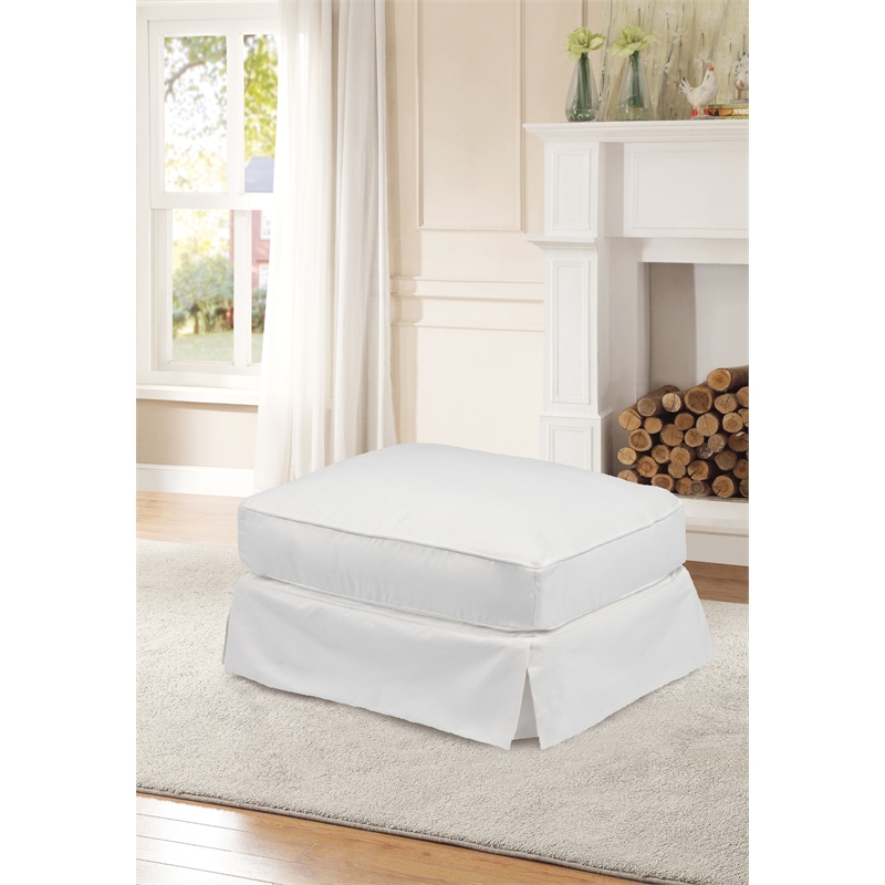 Sunset Trading Americana Box Cushion Fabric Slipcovered Ottoman in White
