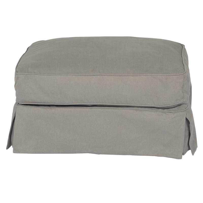 Sunset Trading Americana Box Cushion Fabric Slipcovered Ottoman in Gray