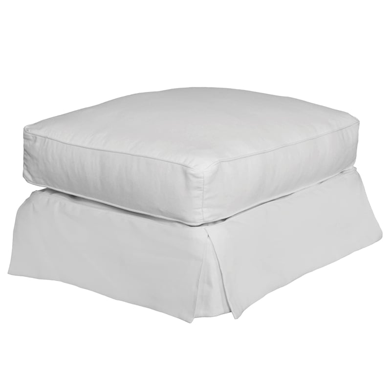 Sunset Trading Americana Box Cushion Cotton Slipcovered Ottoman in Warm White