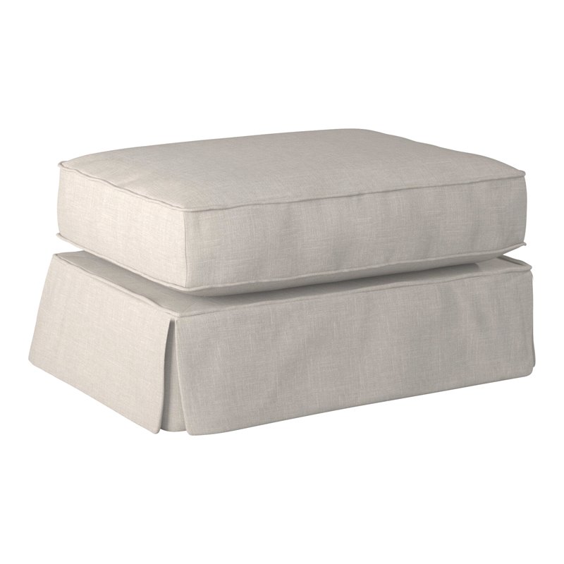 Sunset Trading Horizon Wood/Fabric Slipcovered Ottoman in Light Gray